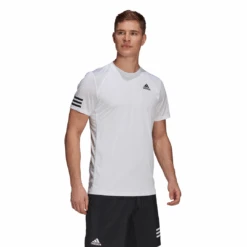 Adidas Men's Club 3 Stripes Top (White/Black) -Sports Gear Shop GL5401 APP on model walking white
