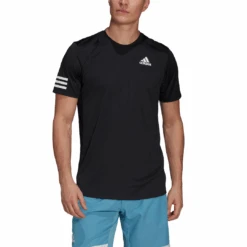 Adidas Men's 3 Stripes Club Top (Black) -Sports Gear Shop GL5403 APP on model front white