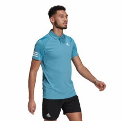 Adidas Men's Club 3 Stripes Polo (Hazy Blue/White) -Sports Gear Shop GL5422 APP on model walking white