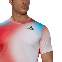 Adidas Men's Melbourne FreeLift Printed Top (White/Vivid Red/Black) -Sports Gear Shop H67126 APP on model detail 1 white