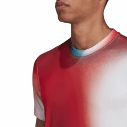 Adidas Men's Melbourne FreeLift Printed Top (White/Vivid Red/Black) -Sports Gear Shop H67126 APP on model detail 2 white