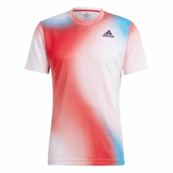 Adidas Men's Melbourne FreeLift Printed Top (White/Vivid Red/Black) -Sports Gear Shop H67126 APP photo front white