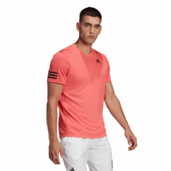 Adidas Men's 3 Stripes Club Top (Semi Turbo/Black) -Sports Gear Shop HB9075 APP on model walking white