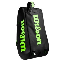 Wilson Super Tour 15 Pack Racquet Bag (Black/Green) 16 Wilson Super Tour 15 Pack Racquet Bag (Black/Green) -Sports Gear Shop WR8004101001 Super Tour 3 Comp BKGR Removable Straps Detail