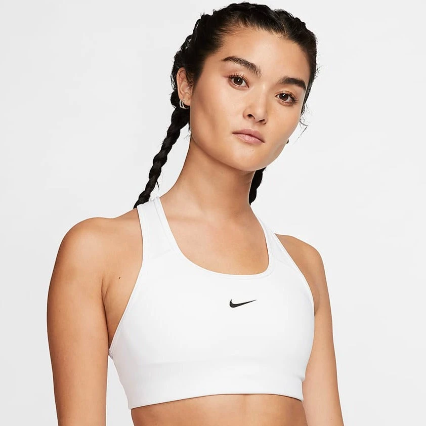 Nike Women's Dri-FIT Swoosh Medium Support 1 Piece Pad Sports Bra (White/Black) 3 Nike Women's Dri-FIT Swoosh Medium Support 1 Piece Pad Sports Bra (White/Black)