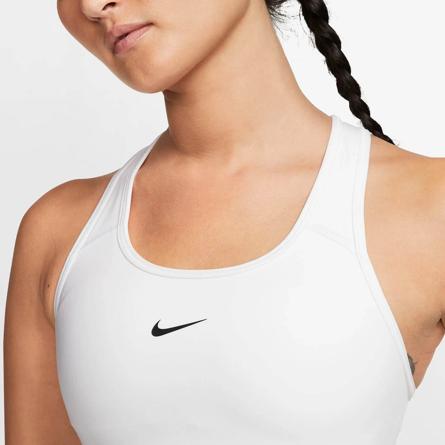 Nike Women's Dri-FIT Swoosh Medium Support 1 Piece Pad Sports Bra (White/Black) 5 Nike Women's Dri-FIT Swoosh Medium Support 1 Piece Pad Sports Bra (White/Black) - Image 3